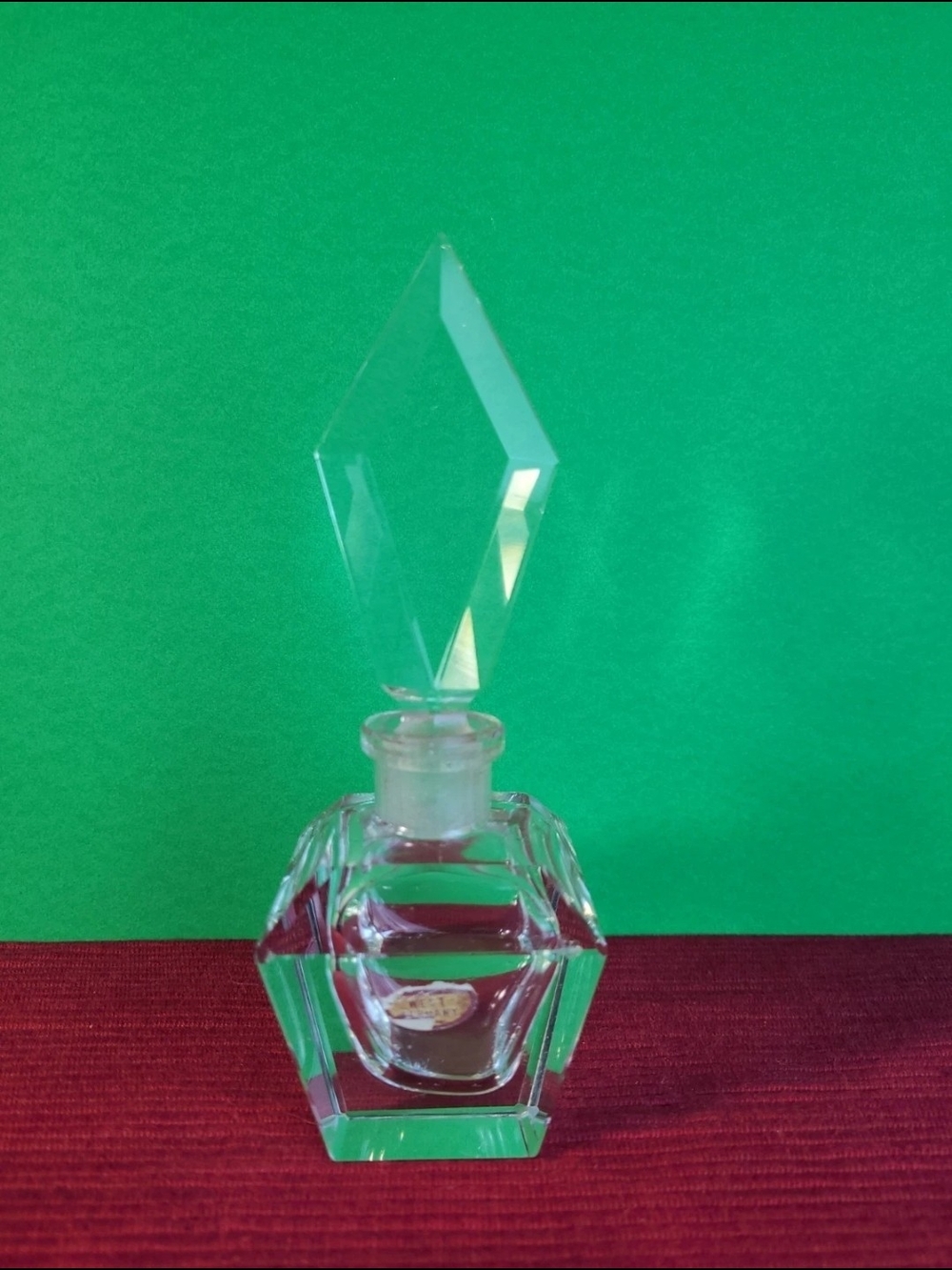 Vintage West Germany Crystal Perfume Bottle Art Deco Geometric Hexagon Stopper